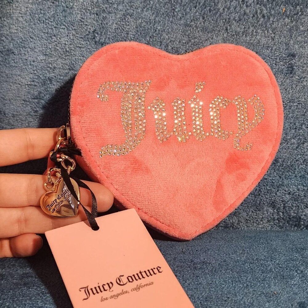 Juicy Couture Pink Heart Zip Around Velour Wristlet